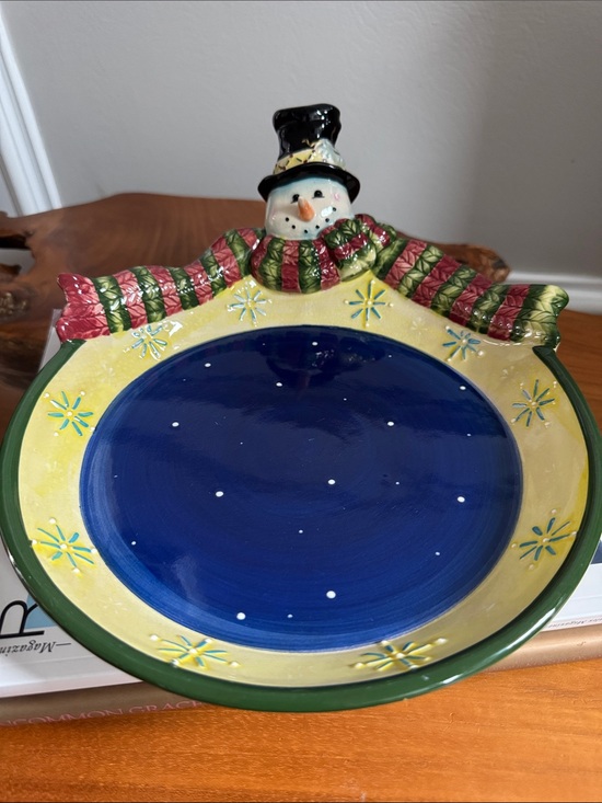 The Unbranded Brand Other - Snowman Ceramic Pie Candy Plate Serving Dish Christmas Holiday